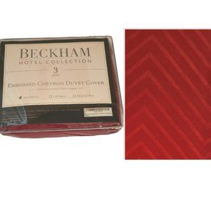 Beckham Hotel Collection Duvet Twin XL Cover & 2 Shams Burgundy Embossed Chevron